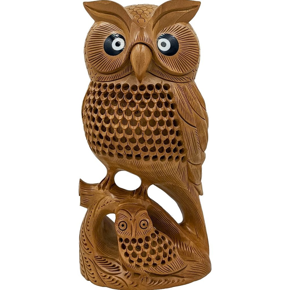 Wooden Handmade Carved Owl Statue (8inch)